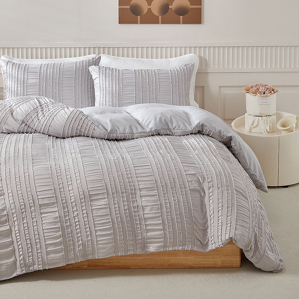 Flower Vertical Stripes Quilt Cover Duvet Cover Full Size Bedding Set For UK/USA/Europe Bedding_maomaolike.com