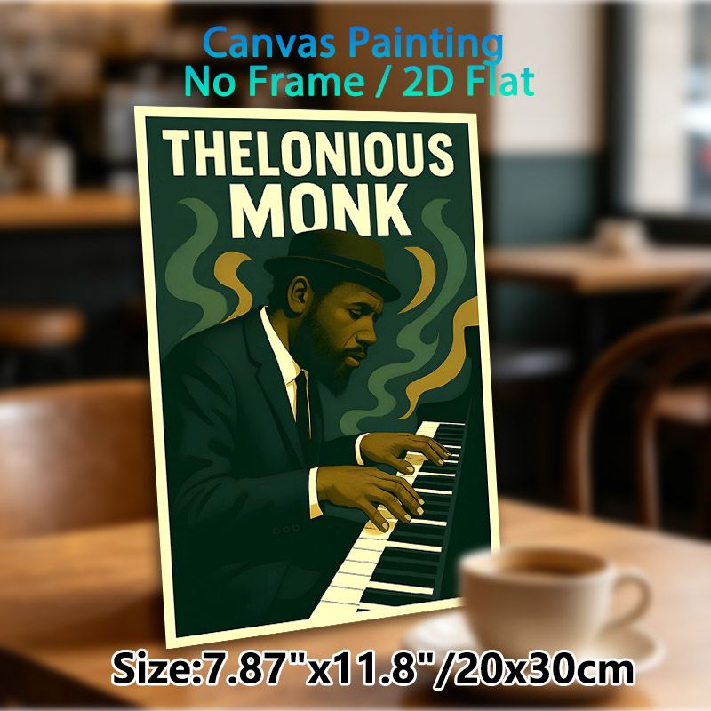 Thelonious Monk Jazz Theme Painting Poster, Vintage-toned Retro Jazz Pianist Playing Piano Poster, Rich Jazz Atmosphere Decor Ideal For Music Studio_maomaolike.com