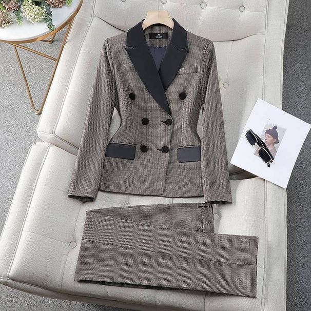 Women's Clothing houndstooth small suit jacket Women's Mid-length slim temperament suit jacket professional suit_maomaolike.com