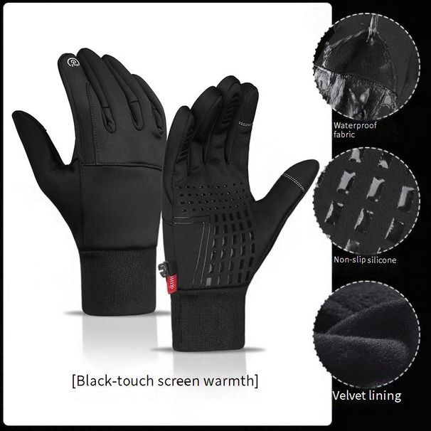 Outdoor waterproof gloves autumn and winter touch screen men's windproof warm cycling zipper sports plus velvet mountaineering skiing gloves_maomaolike.com
