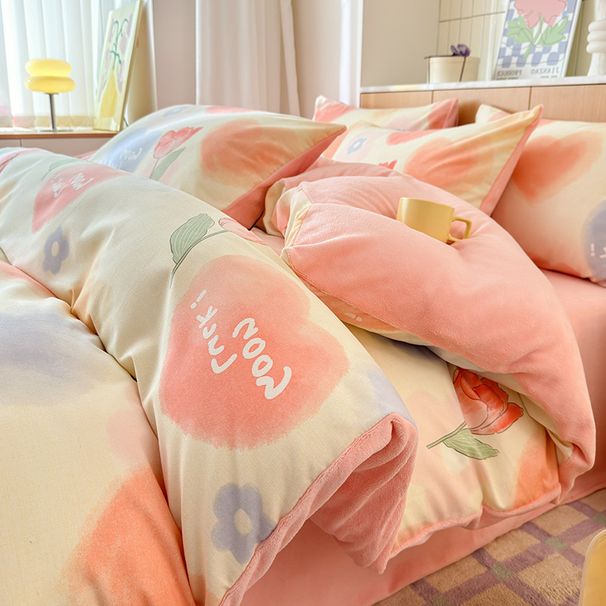 Maternity Grade Pure Cotton Brushed High Weight Milk Baby Crystal Velvet Four-Piece Set Duvet Cover Sheet Bed Skirt Style_maomaolike.com