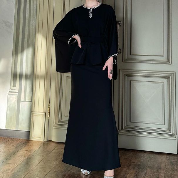 Women's Clothing Autumn New Round Neck Bat Sleeve Waist Slim Dress Suit for Women_maomaolike.com