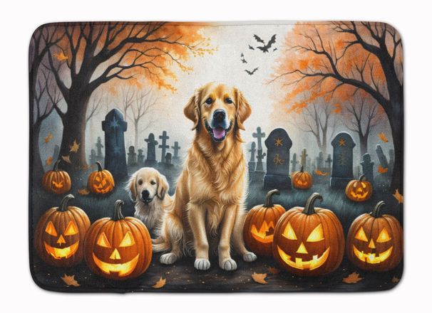 Golden Retriever Spooky Halloween Memory Foam Kitchen Mat Machine Washable Anti-Fatigue Mat Cushion Comfort Bath Mat Or Kitchen Rug_maomaolike.com