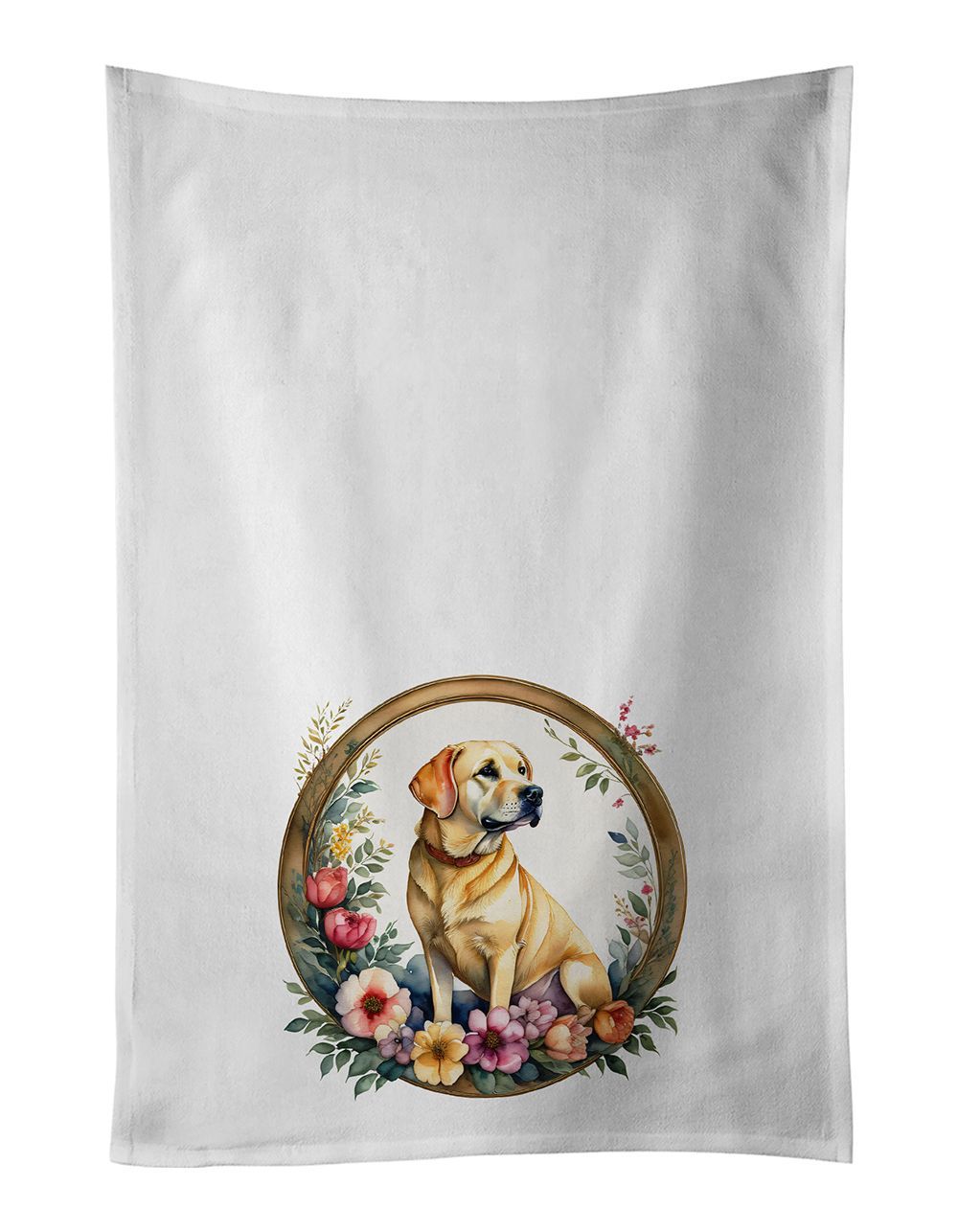 Yellow Labrador Retriever And Flowers Kitchen Towel Set Of 2 White Dish Towels Decorative Bathroom Hand Towel For Hand, Face, Hair, Yoga, Tea, Dishcloth, 19 X 28", White_maomaolike.com