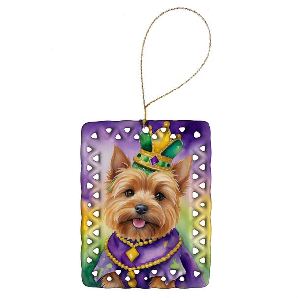 Norwich Terrier King Of Mardi Gras Porcelain Ornament Christmas Tree Hanging Decorations For Home Christmas Holiday, Rectangle, Gift, Multicolor_maomaolike.com