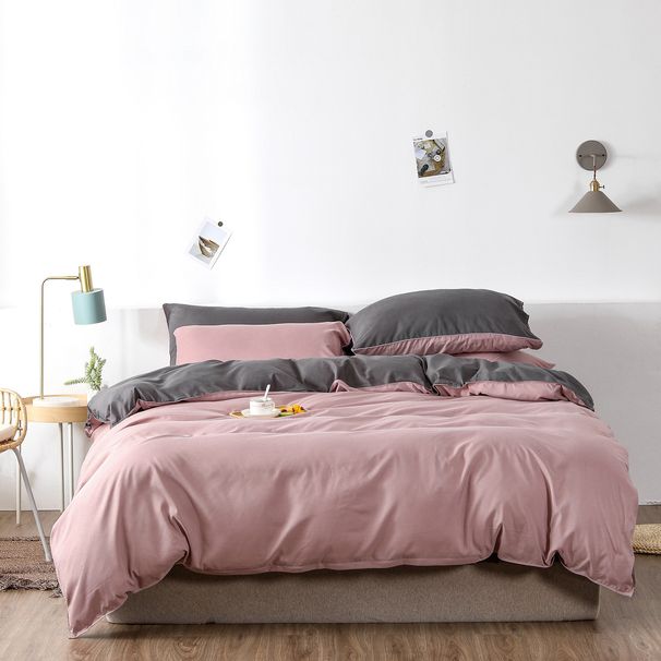 Home Furniture Simple Solid Color Sanded Double Stitching Craft Three Piece Pillowcase Quilt Cover Set_maomaolike.com