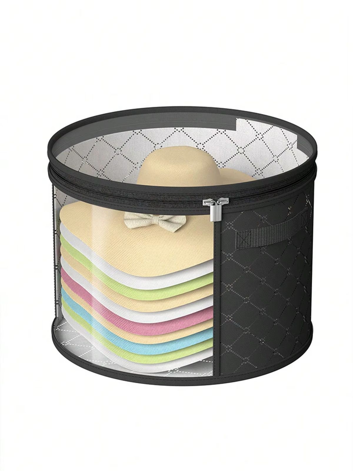 Hat Box Non-woven Clear Storage Bucket Foldable Travel Storage Box With Zipper Clothes Hat Large Capacity Organizing Bag_maomaolike.com