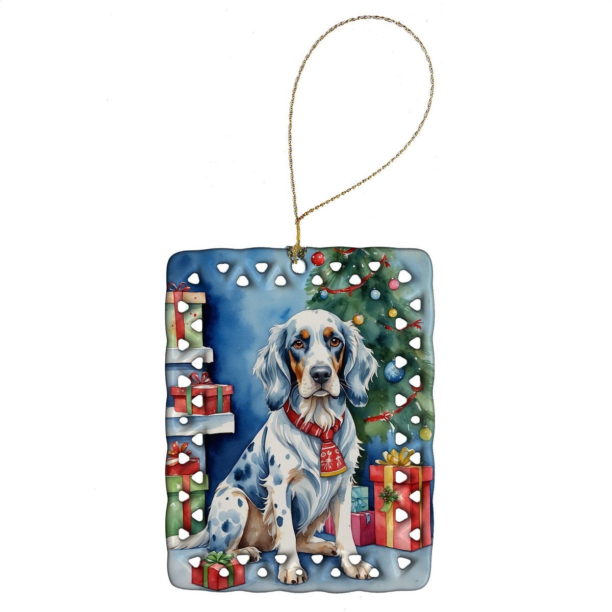 English Setter Christmas Reindeer Porcelain Ornament Christmas Tree Hanging Decorations For Home Christmas Holiday, Rectangle, Gift, Multicolor_maomaolike.com