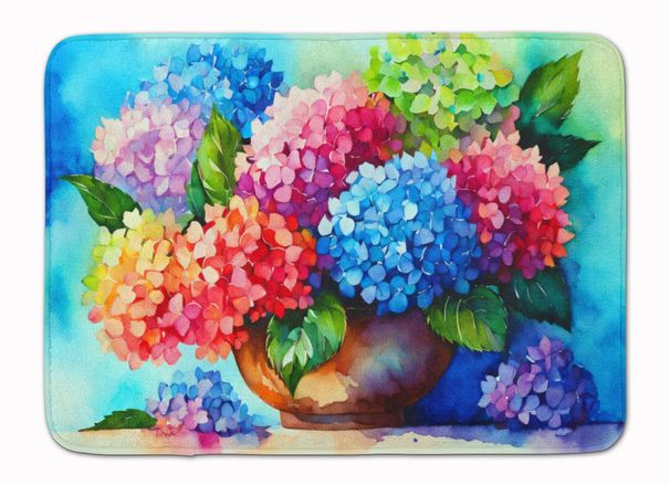 Hydrangeas In Watercolor Memory Foam Kitchen Mat Machine Washable Anti-Fatigue Mat Cushion Comfort Bath Mat Or Kitchen Rug_maomaolike.com