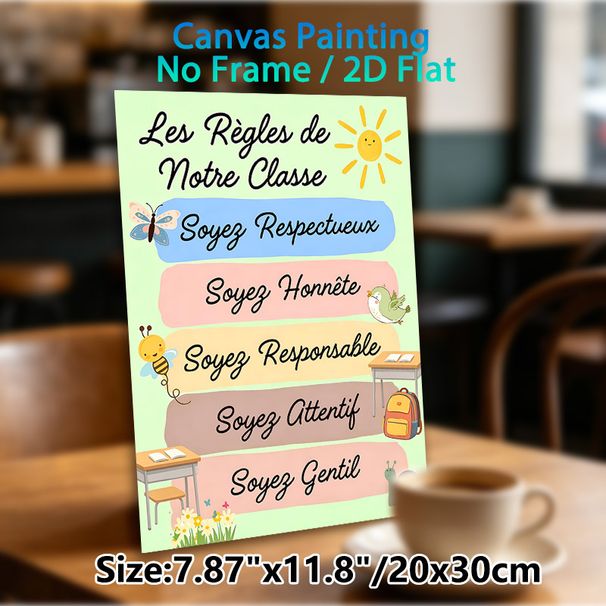 French Classroom Rules Painting Poster, Cute Cartoon Style Poster, Colorful Illustrated French Class Behavioral Rules With Lovely Animal Motifs_maomaolike.com