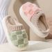 Fashion Couple Winter Slides Warm Plaid Fluffy Slippers Soft Sole Flip Flops For Women And Men Home Indoor Non-slip_maomaolike.com