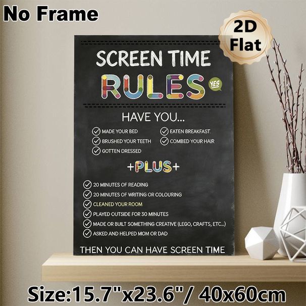 Screen Time Rules Painting Poster, Chalkboard-style Colorful Checklist Poster, Helps Establish Clear Daily Screen-time Guidelines, Suitable For Home_maomaolike.com