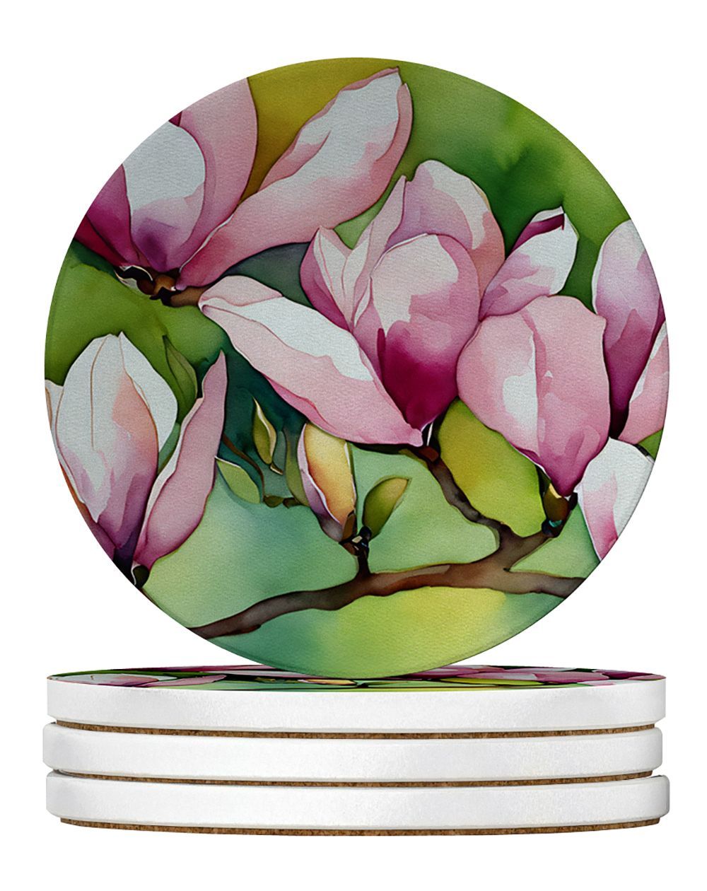 Mississippi Magnolia In Watercolor Large Sandstone Coasters Pack Of 4 Absorbent Round Coasters Decor Gifts For Men Or Women, 4 In, Multicolor_maomaolike.com