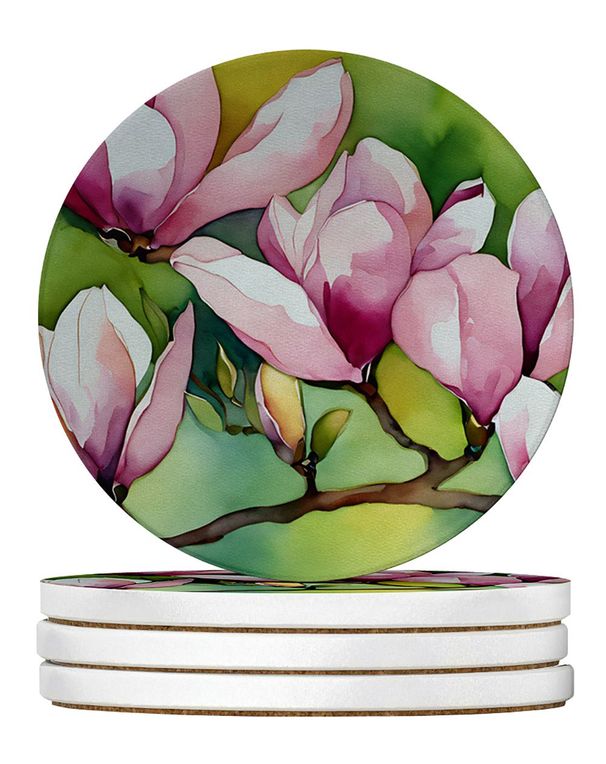 Mississippi Magnolia In Watercolor Large Sandstone Coasters Pack Of 4 Absorbent Round Coasters Decor Gifts For Men Or Women, 4 In, Multicolor_maomaolike.com