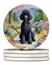 Black Poodle Spring Path Large Sandstone Coasters Pack Of 4 Absorbent Round Coasters Decor Gifts For Men Or Women, 4 In, Multicolor_maomaolike.com