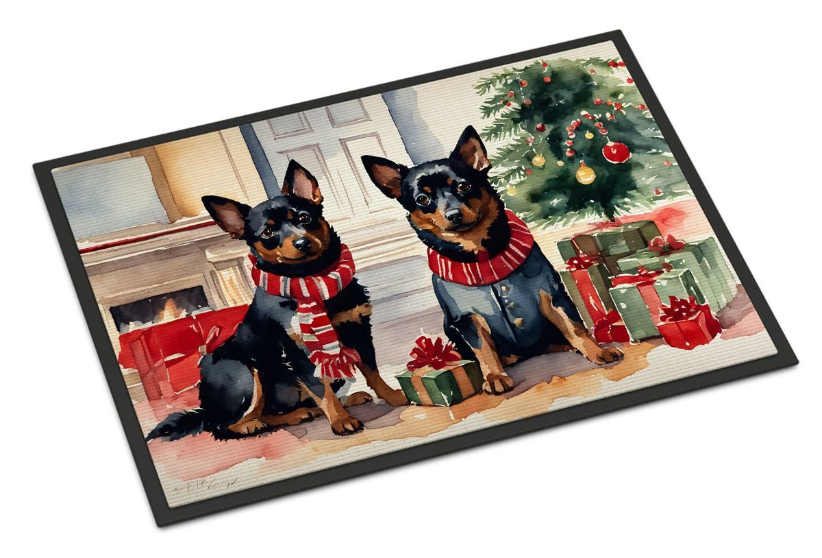Lancashire Heeler Cozy Christmas Doormat Front Door Mat Indoor Outdoor Rugs For Entryway, Non Slip Washable Low Pile, 24H X 36W_maomaolike.com