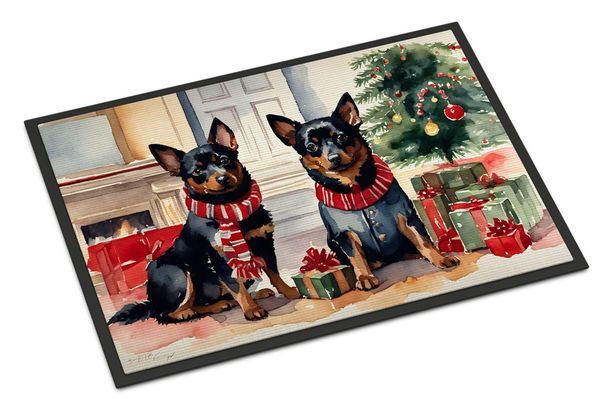 Lancashire Heeler Cozy Christmas Doormat Front Door Mat Indoor Outdoor Rugs For Entryway, Non Slip Washable Low Pile, 24H X 36W_maomaolike.com