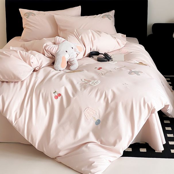 Fresh And Simple Autumn Winter 100S Cotton Brushed Four-Piece Set Cartoon Towel Embroidery Soft Duvet Cover Children's Bedding_maomaolike.com
