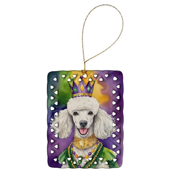 White Poodle King Of Mardi Gras Porcelain Ornament Christmas Tree Hanging Decorations For Home Christmas Holiday, Rectangle, Gift, Multicolor_maomaolike.com