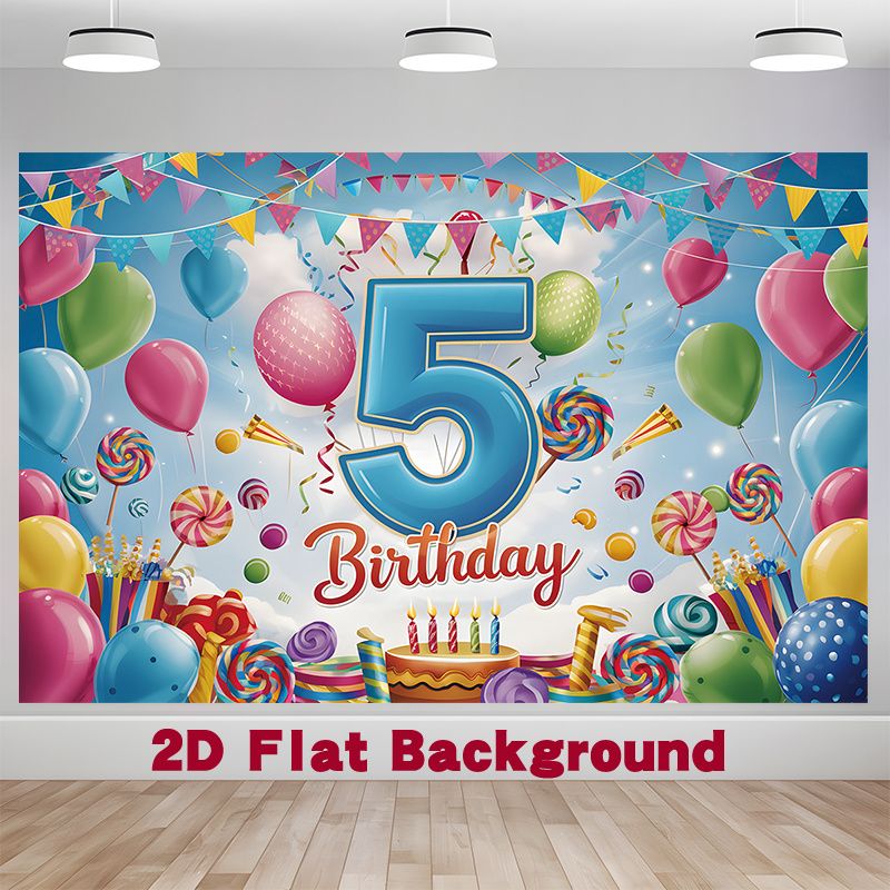 5th Birthday Party Banner - 2D Flat Polyester Garland Balloon Backdrop, Wall Hanging Photo Props, Party Decor_maomaolike.com