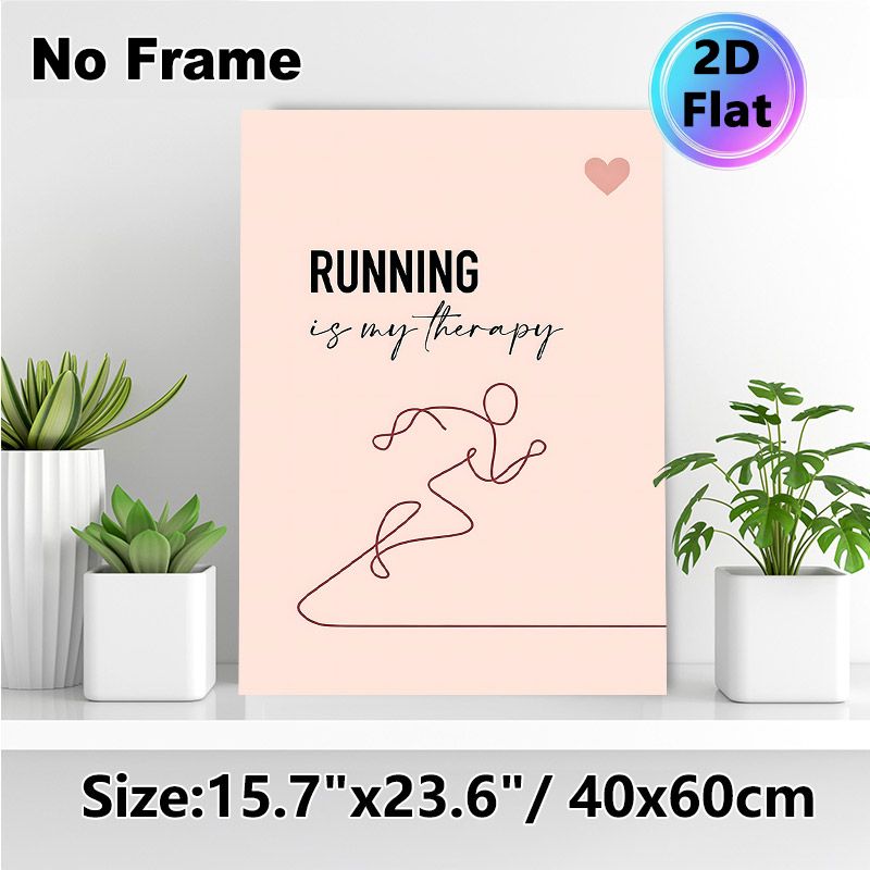 Running Themed Painting Poster, Minimalist Line Art & Typography Poster, Featuring "Running Is My Therapy" Quote, Ideal For Gym, Home Wall Decor_maomaolike.com