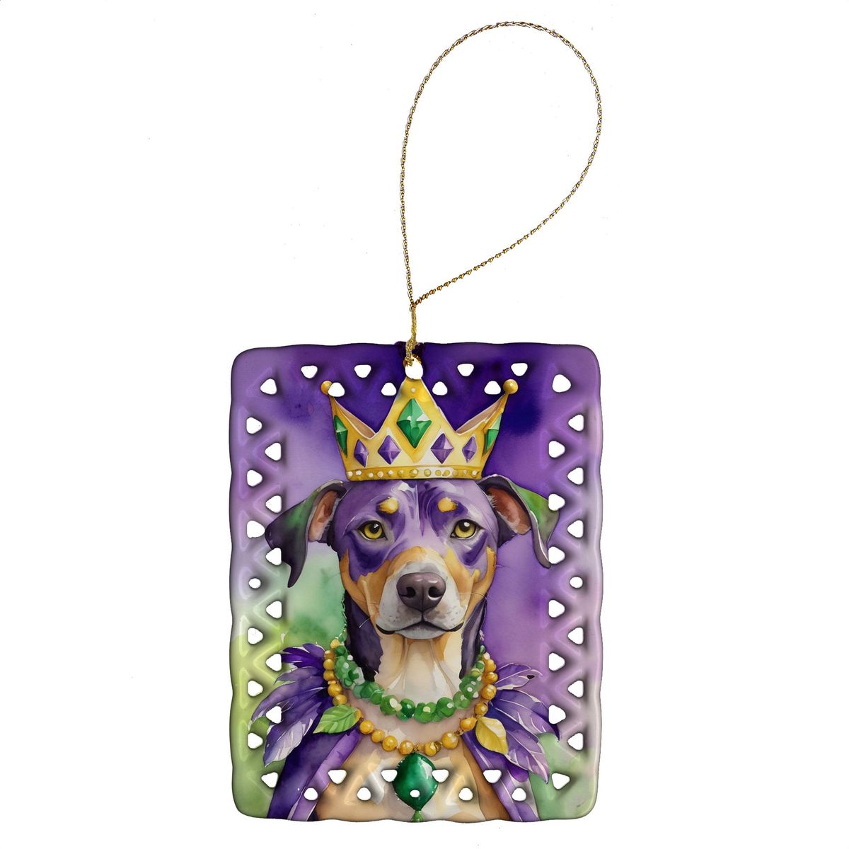 Catahoula King Of Mardi Gras Porcelain Ornament Christmas Tree Hanging Decorations For Home Christmas Holiday, Rectangle, Gift, Multicolor_maomaolike.com