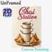 Chai Station Themed Painting Poster, Vintage Warm-toned Stacked Chai Cups & Samosas Poster, Cozy Culinary Decor Idea For Cafes, Dining Areas_maomaolike.com