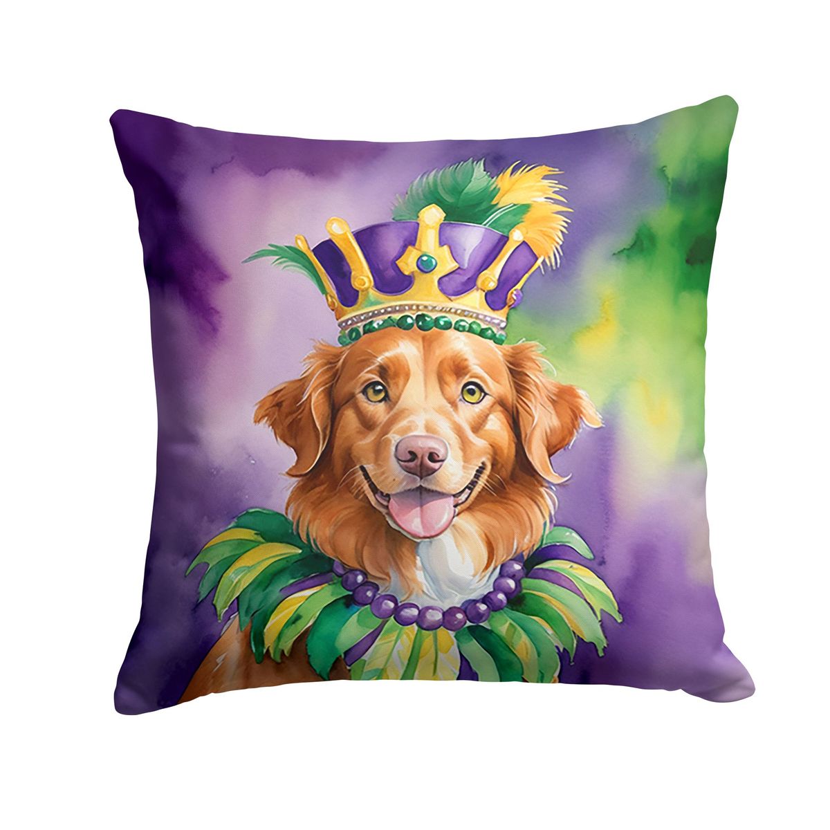 Nova Scotia Duck Tolling Retriever King Of Mardi Gras Throw Pillow Machine Washable, Indoor Outdoor Decorative Pillow For Couch, Bed Or Patio, 18Hx18W_maomaolike.com