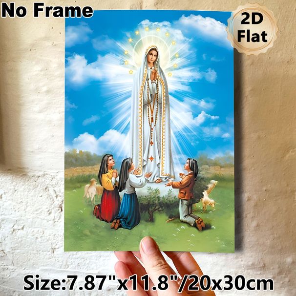 Our Lady Of Fatima Religious Painting Poster, Serene Realistic Sacred Scene Poster, Calming Spiritual Artwork With Praying Figures, Ideal For Home Or_maomaolike.com