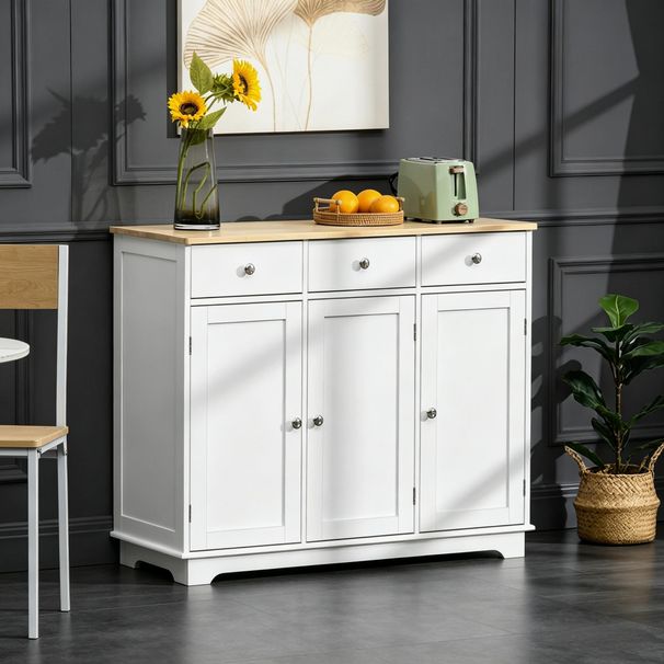 Modern Sideboard With Rubberwood Top, Buffet Cabinet With Storage Cabinets_maomaolike.com