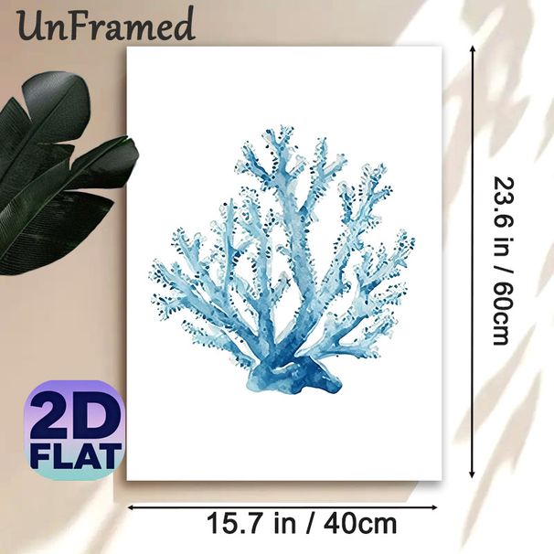 Blue Coral Painting Poster, Soft Watercolor Style Delicate Blue Coral Poster, Brings Tranquil Coastal Atmosphere, Ideal For Living Room, Bathroom_maomaolike.com