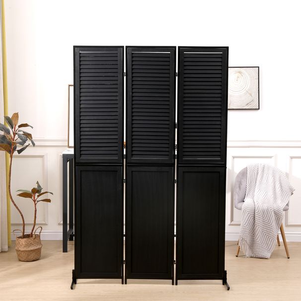 3 Panel Room Divider 6Ft Wood Folding Privacy Screen Black Room Separator Free Standing Wall Dividers (Black)_maomaolike.com