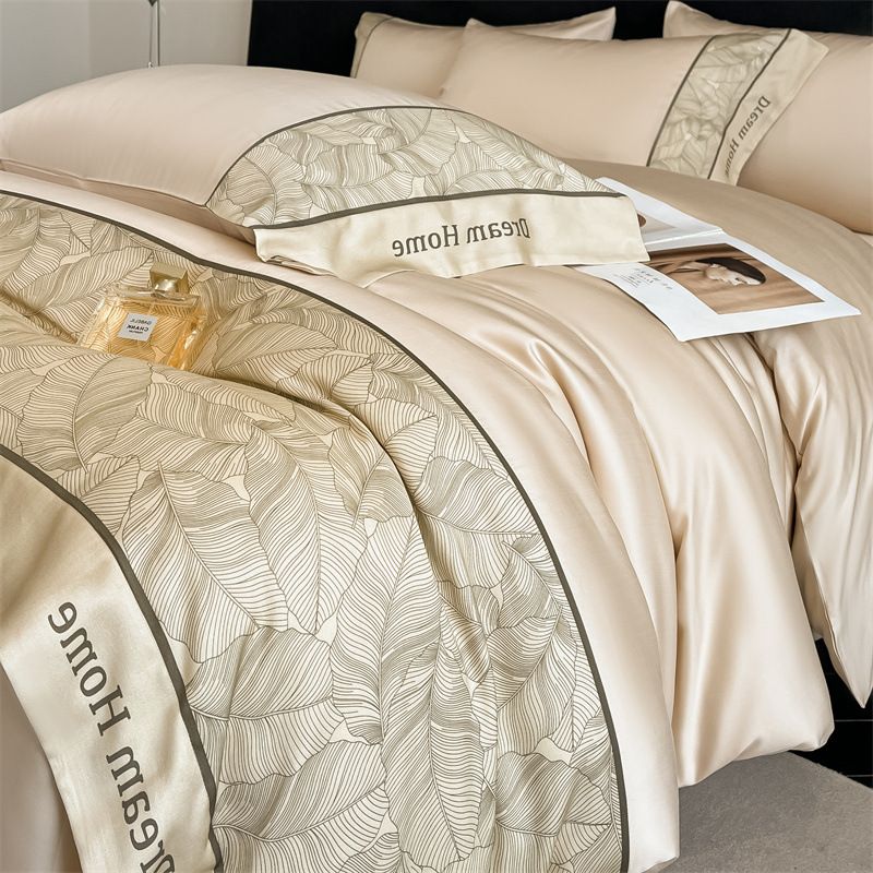 Luxurious High-end Washed Silk Four-piece Set Summer, Featuring A Cool Refreshing Feel, Including Duvet Cover, Fitted Sheet, And B_maomaolike.com