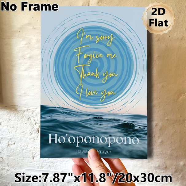 Ho'oponopono Hawaiian Prayer Painting Poster, Serene Ocean-themed Poster, Soft Blue Wave Ripple With Uplifting Spiritual Script, Calming Decor For_maomaolike.com