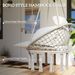 Hammock Swing Chair, Macrame Hanging Chair With Large Cushion, Chain, Steel Frame For Indoor Outdoor Use, Cream White_maomaolike.com