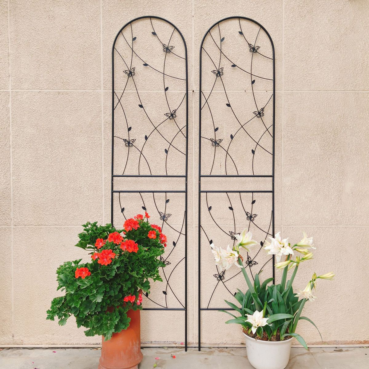 2 Pack Metal Garden Trellis 86.7" X 19.7" Rustproof Trellis For Climbing Plants Outdoor Flower Support Butterfly Deco Black_maomaolike.com