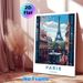 Paris Eiffel Tower Themed Painting Poster, Vibrant Stylized Parisian Balcony Scene With Cherry Blossoms Poster, Elegant Urban Decor Idea For Living_maomaolike.com