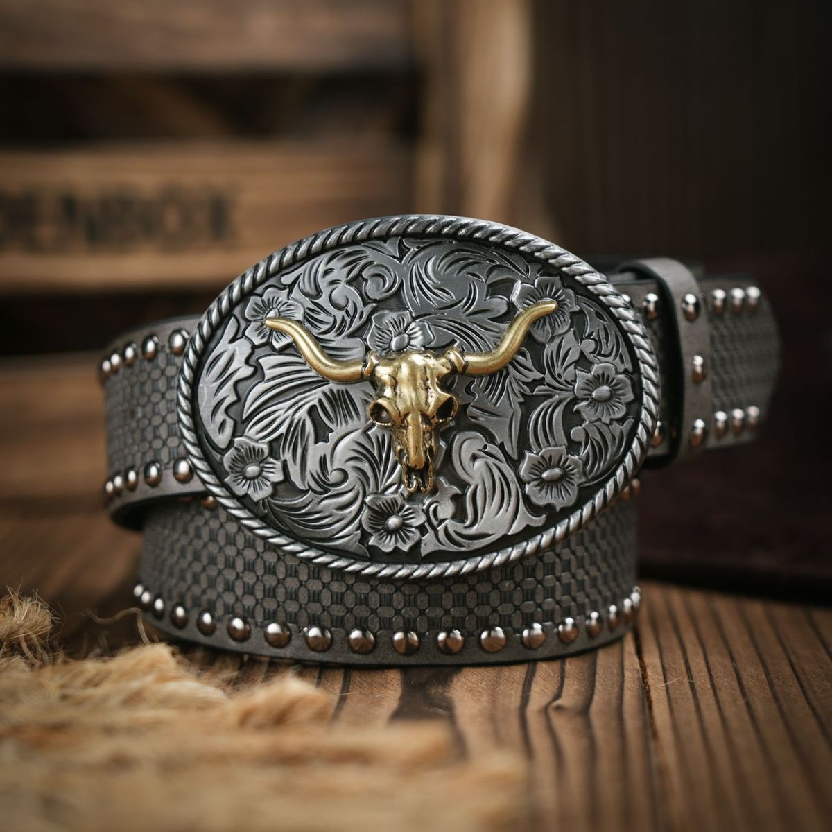 HOT Western Cowboy PU Leather Belt - Men Waist Strap Bull Decoration Floral Engraved for Jeans_maomaolike.com