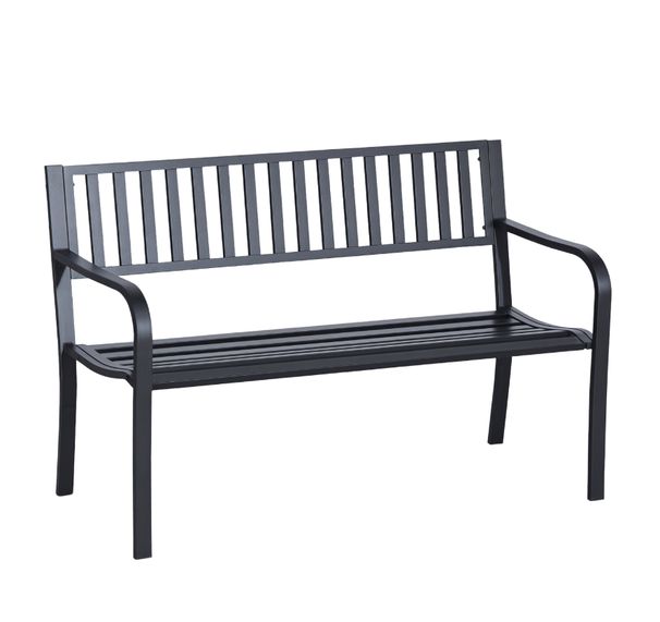 50ft Outdoor Bench Seat, Patio Bench With Slatted Seat, Metal Porch Bench, With 2 Person Design, For Poolside, Lawn, Black_maomaolike.com