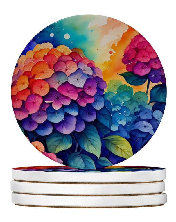 Colorful Hydrangeas Large Sandstone Coasters Pack Of 4 Absorbent Round Coasters Decor Gifts For Men Or Women, 4 In, Multicolor_maomaolike.com