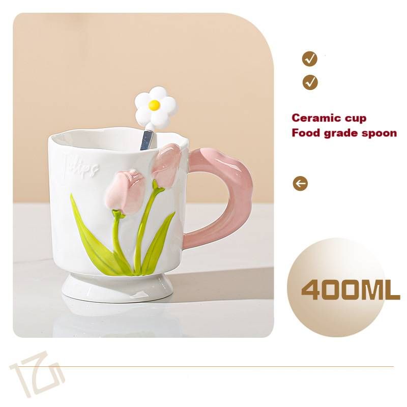 Creative Tulip Goblet Hand-painted Flower Ceramic Mug Girl Cup Gift Box Cup For Girlfriends_maomaolike.com