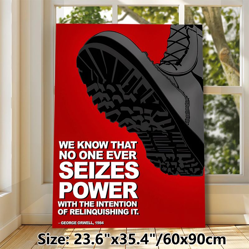 George Orwell 1984 Quote Painting Poster, Bold Graphic Monochrome Boot On Red Backdrop Poster, Thought-provoking Literary Quote Decor For Home Office_maomaolike.com