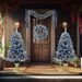 Pre-lit Xmas Tree Artificial Christmas 4-Piece Set,Garland, Wreath And Set Of 2 Entrance Trees X-mas With LED Lights, Christmas Tree_maomaolike.com