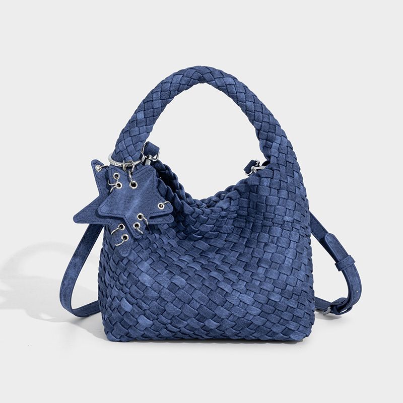 Niche Denim Woven Tote For Women 2026 New Casual Handbag Shoulder Large Capacity Bucket Bag_maomaolike.com