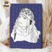 Stylized Boho Figure Painting Poster, Minimalist Line Art Portrait Poster, Artistic Design With Decorative Beaded Headwrap And Wavy Hair, Suitable For_maomaolike.com