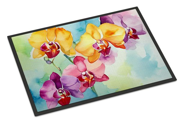 Orchids In Watercolor Doormat Front Door Mat Indoor Outdoor Rugs For Entryway, Non Slip Washable Low Pile, 24H X 36W_maomaolike.com