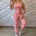 Women's fashion cargo jumpsuit belt sleeveless suspenders simple constraint foot pants_maomaolike.com