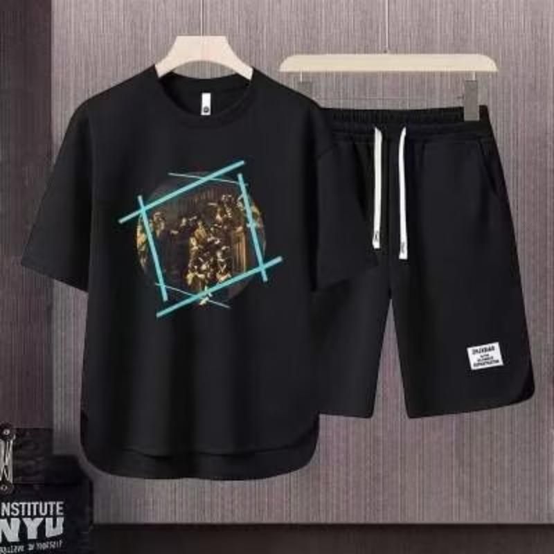 Men's Clothing 2024 Waffle Casual Summer Suit Loose Teen Short sleeved T shirt Shorts Handsome Two piece Suit_maomaolike.com