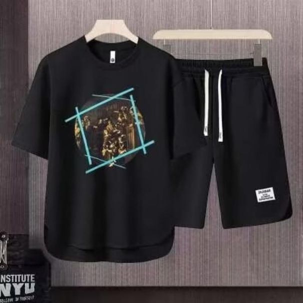 Men's Clothing 2024 Waffle Casual Summer Suit Loose Teen Short sleeved T shirt Shorts Handsome Two piece Suit_maomaolike.com