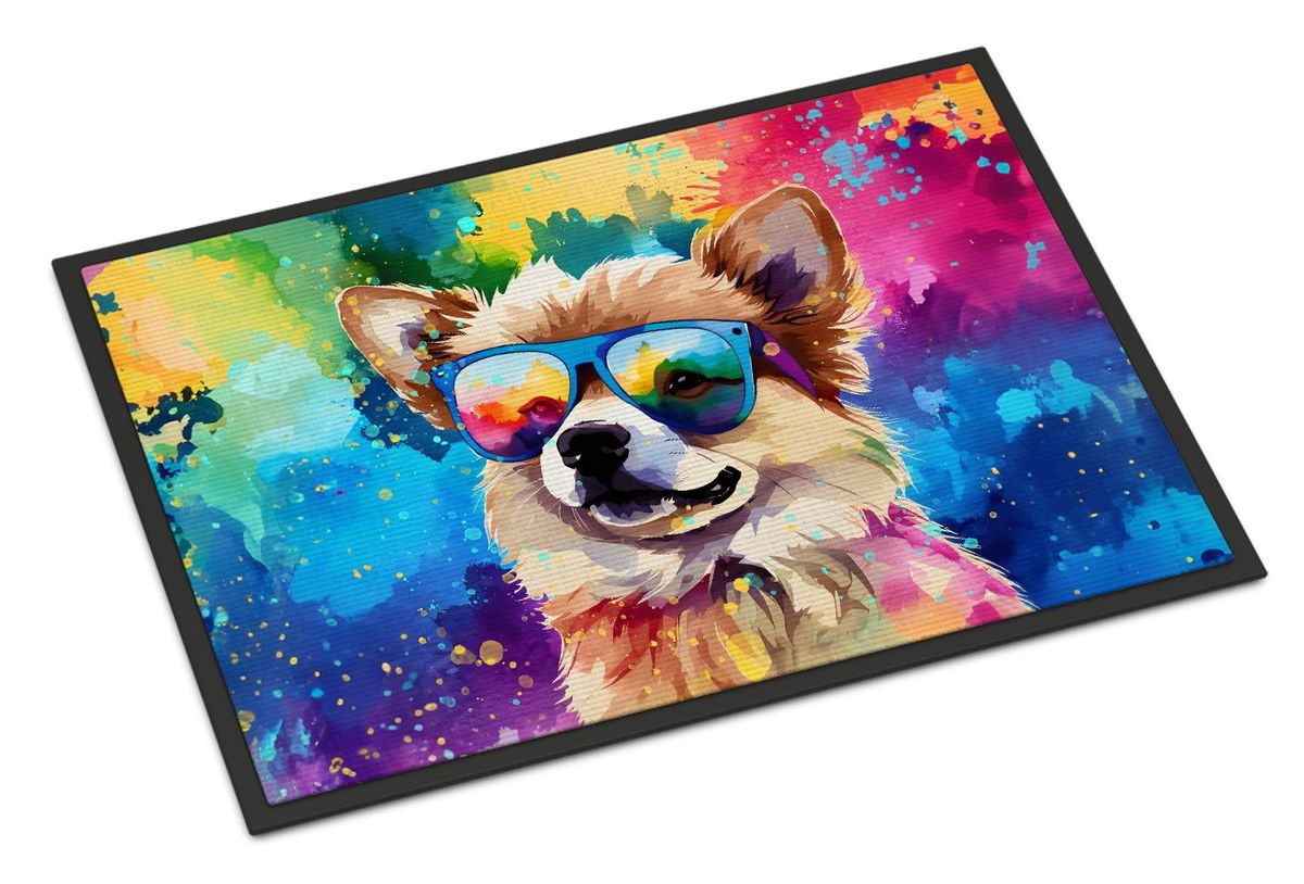 Pomeranian Hippie Dawg Doormat Front Door Mat Indoor Outdoor Rugs For Entryway, Non Slip Washable Low Pile, 24H X 36W_maomaolike.com